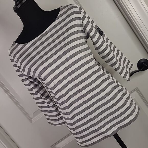 Nantucket Whaler sz S boatneck top, Gray & white top, 3/4 length sleeves - Picture 1 of 11